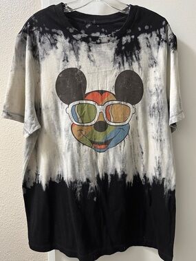 Tie-Dye Graphic Tee with Colorful Sunglass Mickey